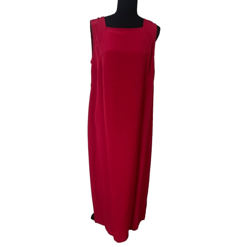Talbots Midi Dress 14 Cranberry Red 100% SILK Sleeveless Classic Career Church.